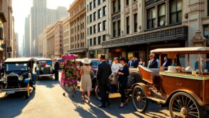 1920s Bustling City Street Scene – free AI stock image