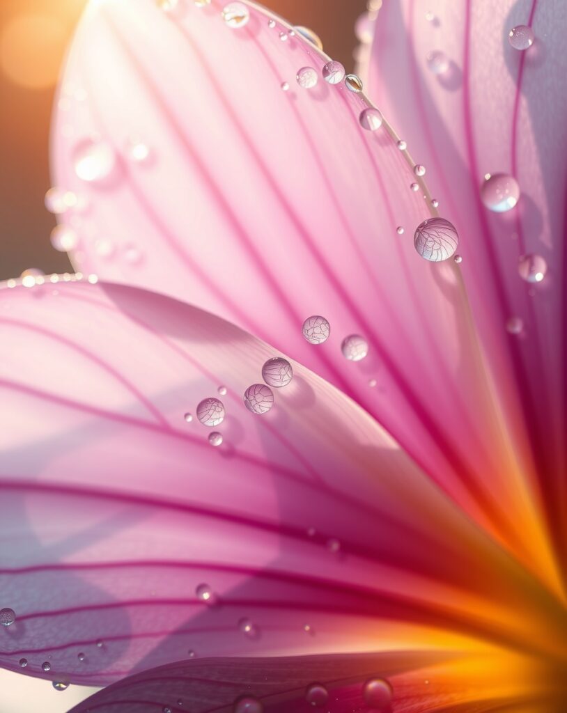 A Close-Up View of Dewy Flower Petals – free AI stock image