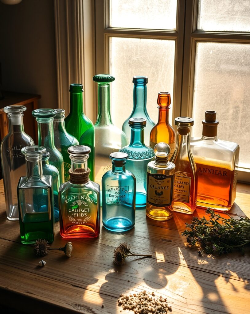 A Collection of Vintage Glass Bottles – free AI stock image