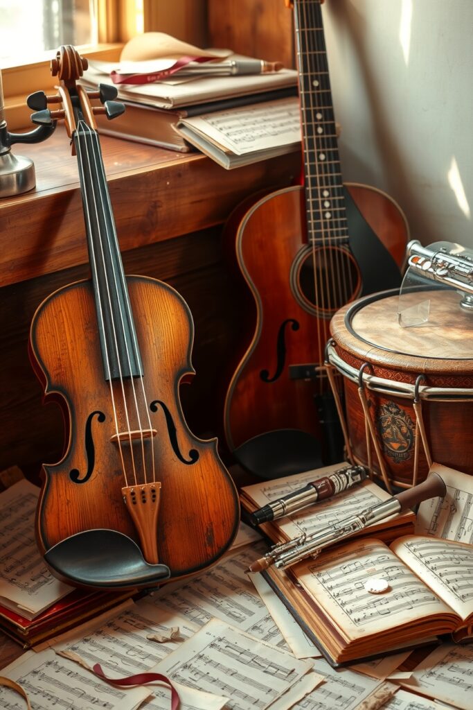 A Collection of Vintage Musical Instruments – free AI stock image