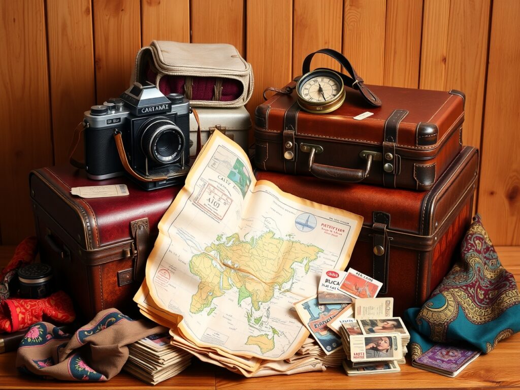 A Collection of Vintage Travel Objects – free AI stock image