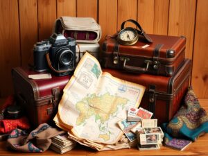 A Collection of Vintage Travel Objects – free AI stock image