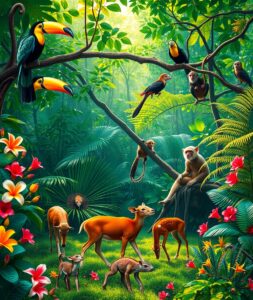 A Colorful Gathering of Jungle Animals – free AI stock image