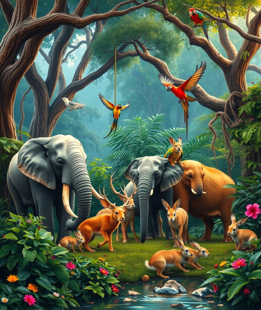 A Colorful Gathering of Wild Animals – free AI stock image