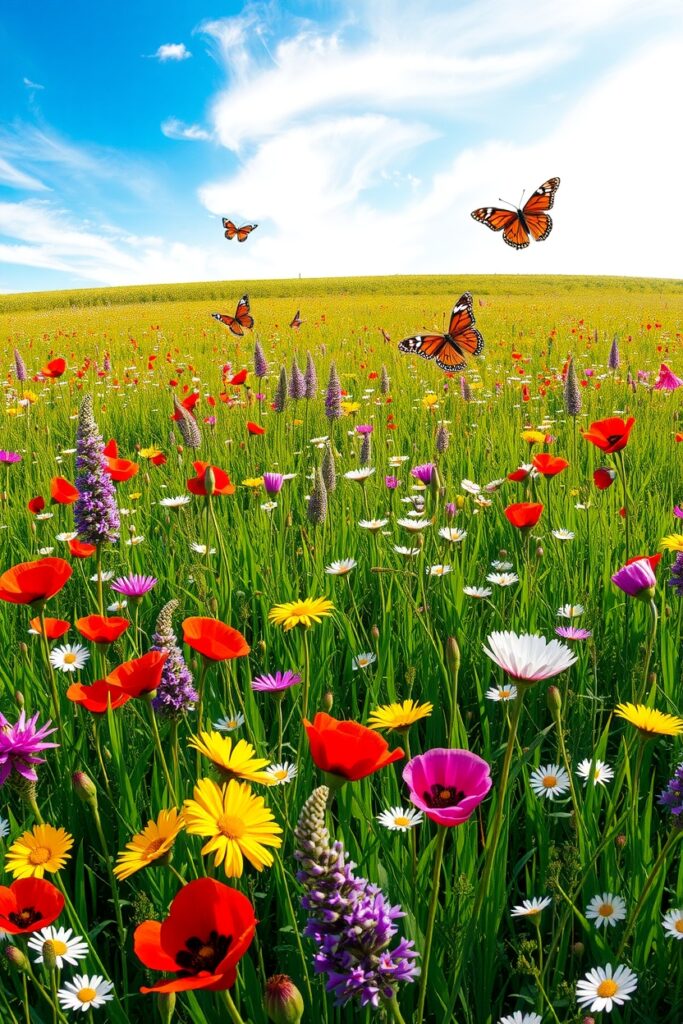 A Colorful Meadow of Blooming Flowers – free AI stock image