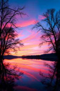 A Contemplative Lake at Sunset – free AI stock image