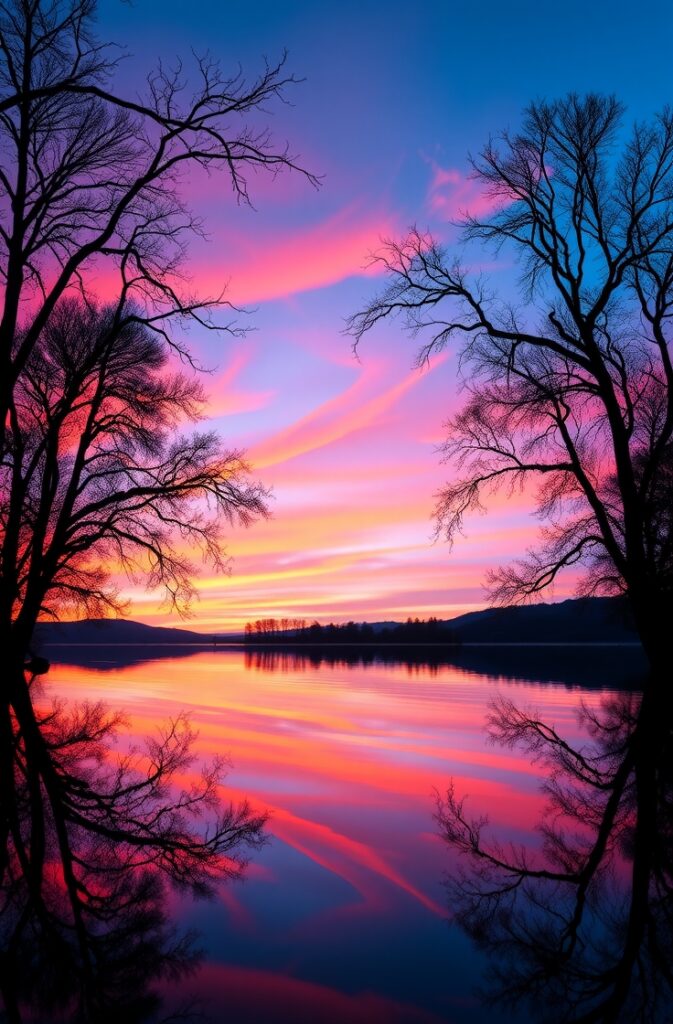A Contemplative Lake at Sunset – free AI stock image