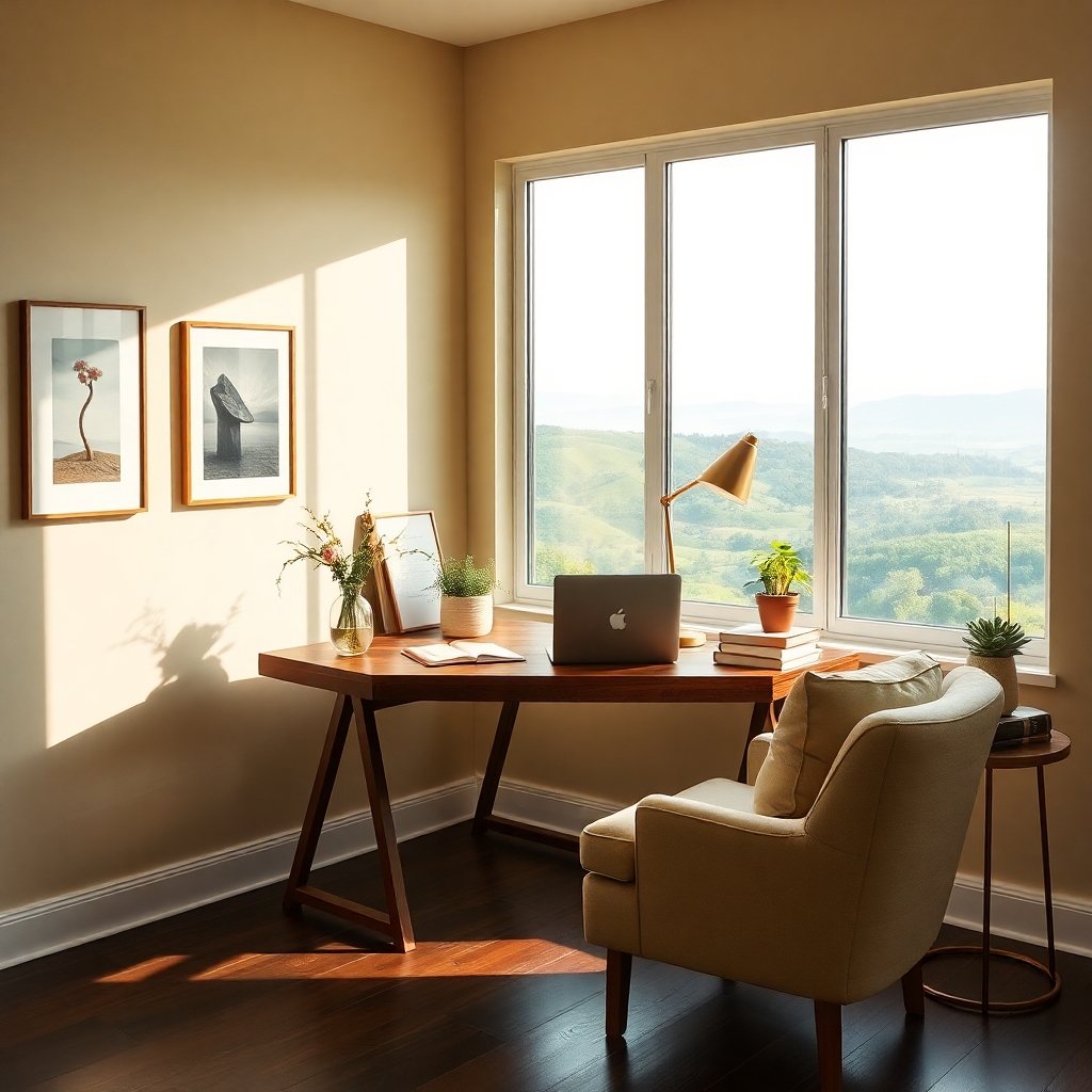 A Cozy Home Office with a Scenic View – free AI stock image