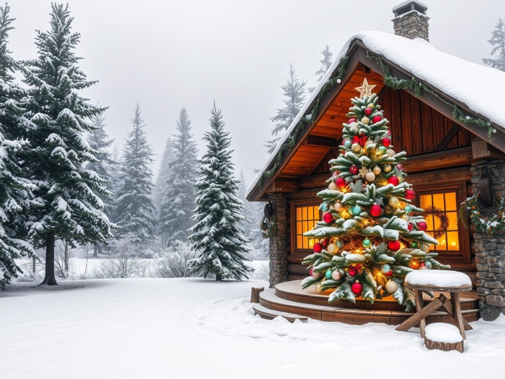 A Cozy Winter Cabin During the Holidays – free AI stock image