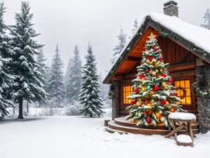 A Cozy Winter Cabin During the Holidays – free AI stock image