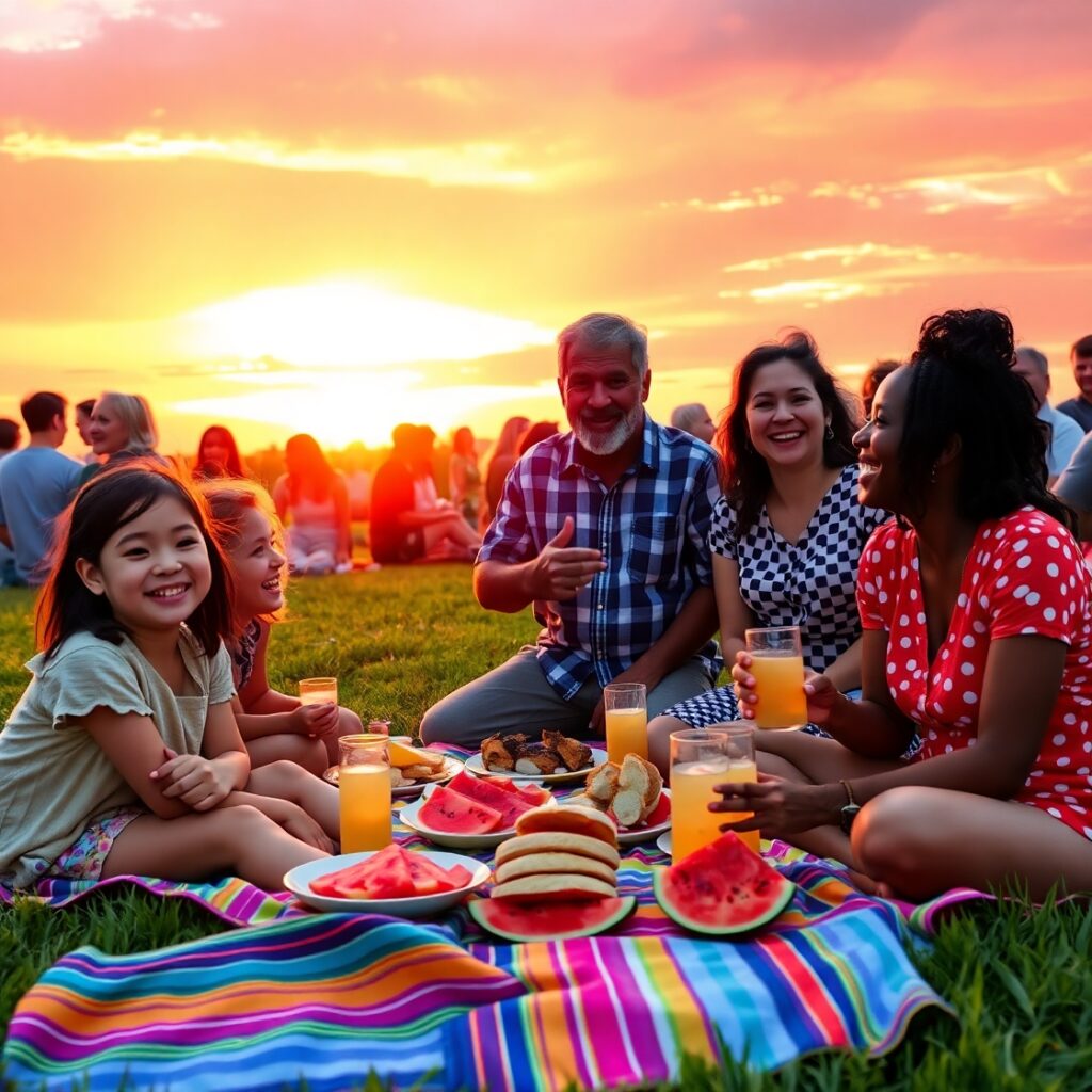 A Diverse Gathering of People at Sunset – free AI stock image