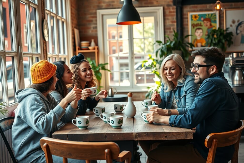 A Diverse Group of Friends at a Cafe – free AI stock image