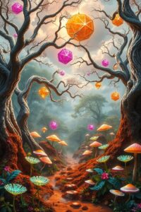 A Dreamlike Forest of Floating Shapes – free AI stock image