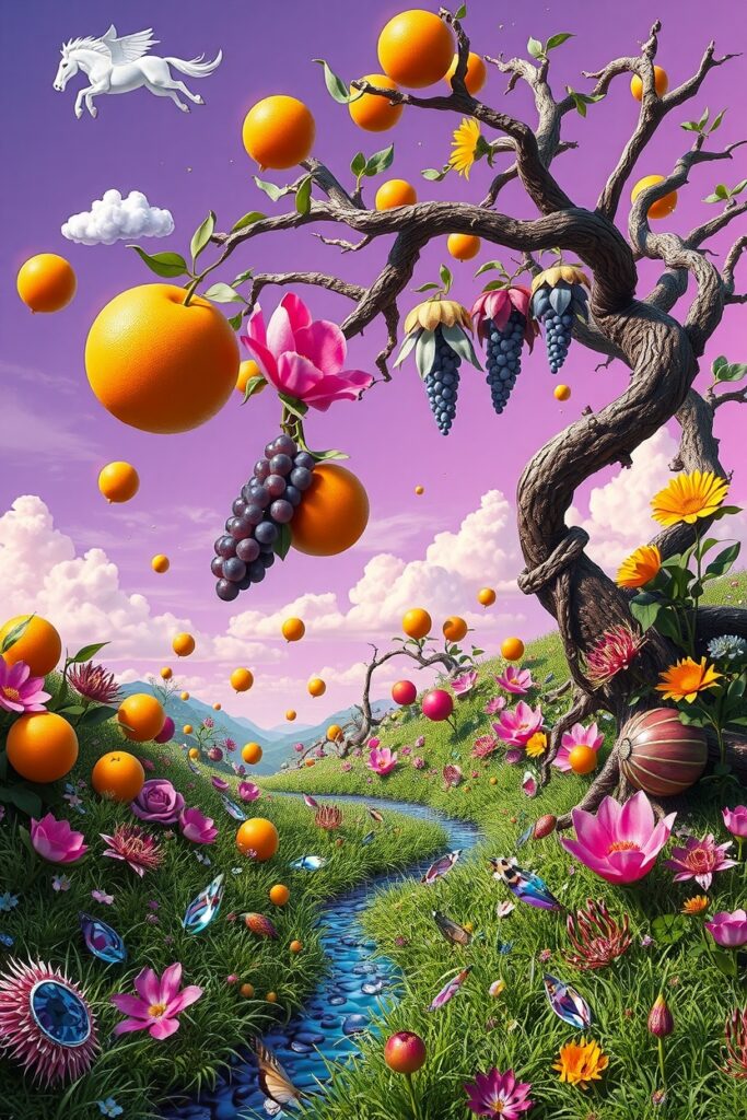 A Dreamlike Landscape with Floating Objects – free AI stock image