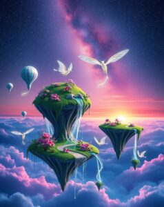 A Dreamscape of Floating Islands and Stars – free AI stock image