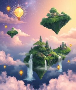 A Dreamscape of Floating Islands and Stars – free AI stock image