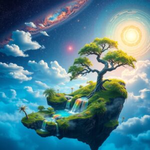 A Dreamscape of Floating Islands and Stars – free AI stock image