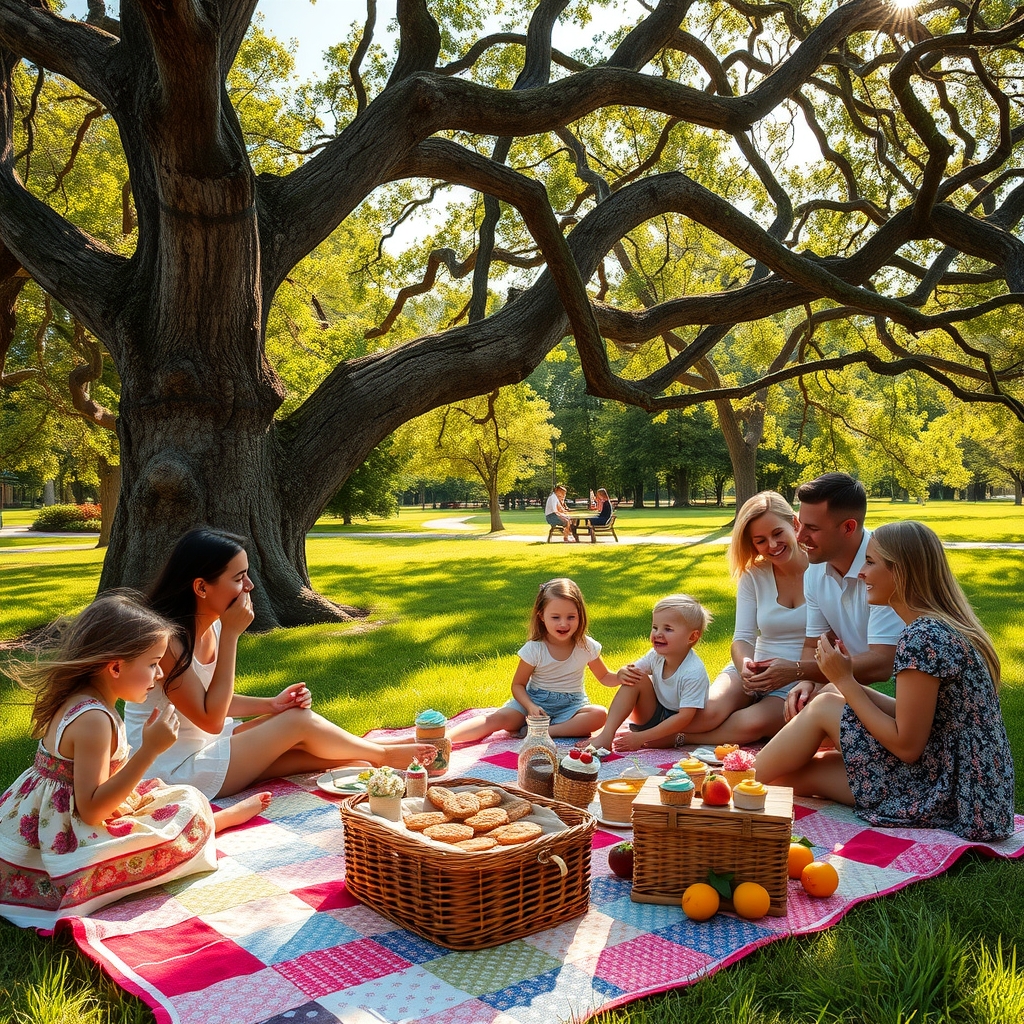 A Family Gathering in a Sunny Park – free AI stock image