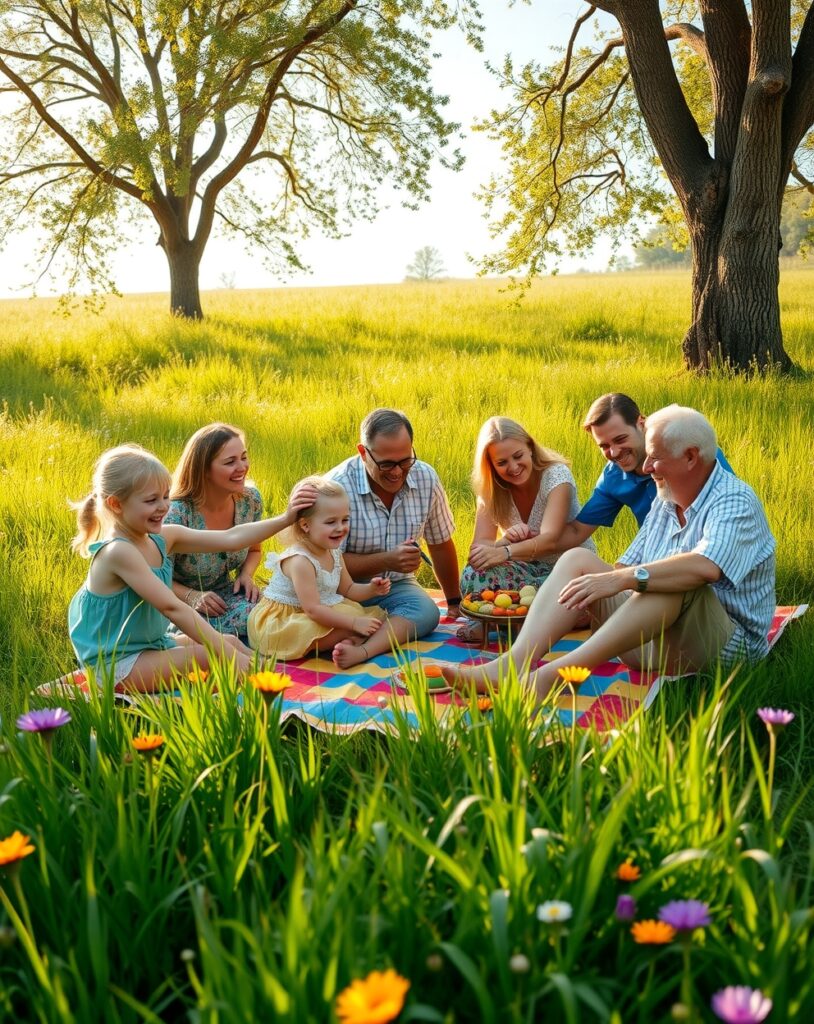 A Family Gathering in the Meadow – free AI stock image