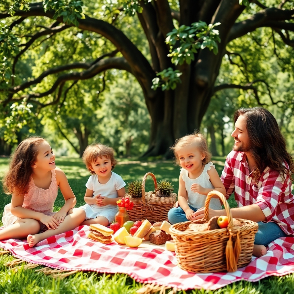 A Family Picnic Under the Trees – free AI stock image