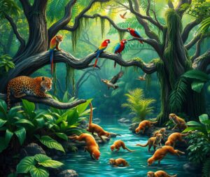 A Gathering of Colorful Jungle Animals – free AI stock image