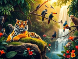 A Gathering of Colorful Jungle Animals – free AI stock image