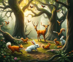 A Gathering of Playful Forest Animals – free AI stock image