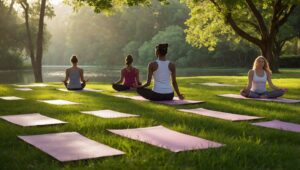 A Group Practicing Yoga in Nature – free AI stock image