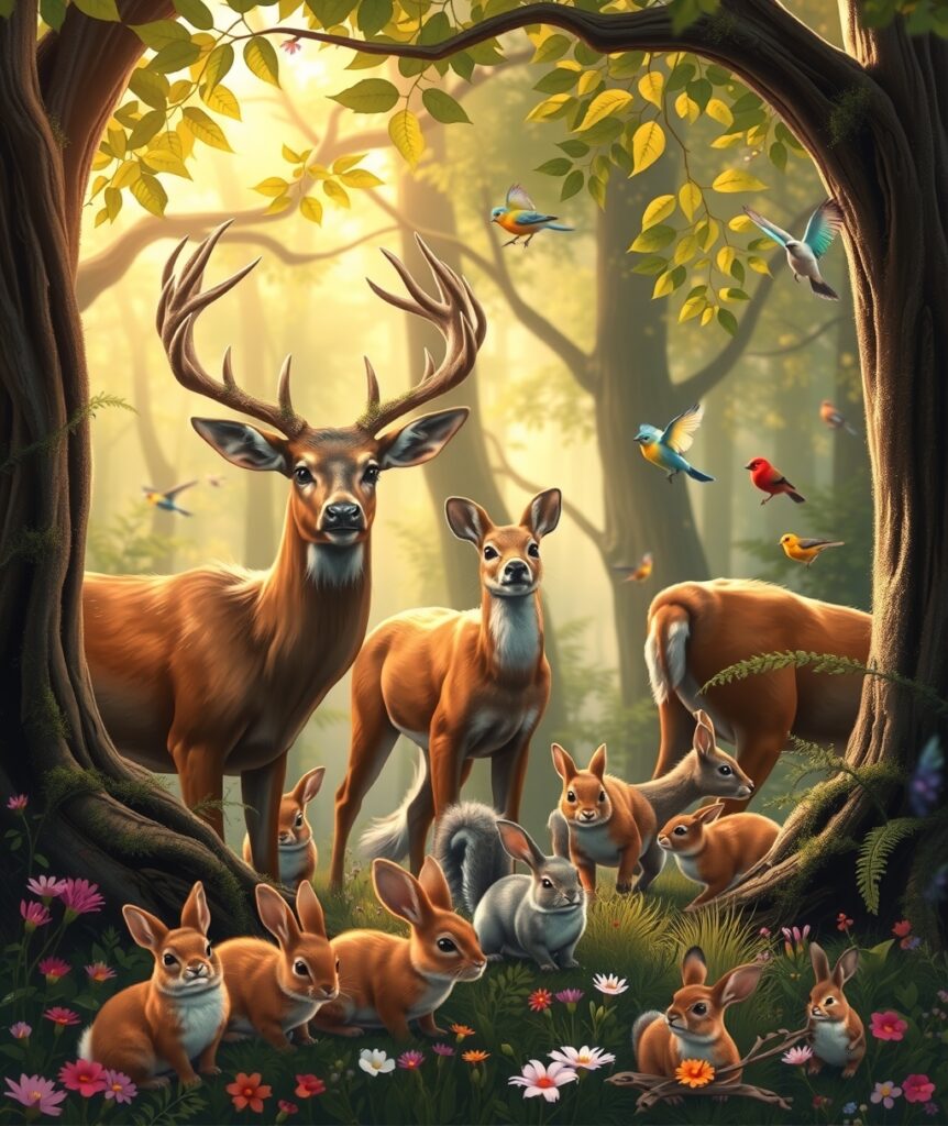 A Harmonious Gathering of Forest Animals – free AI stock image