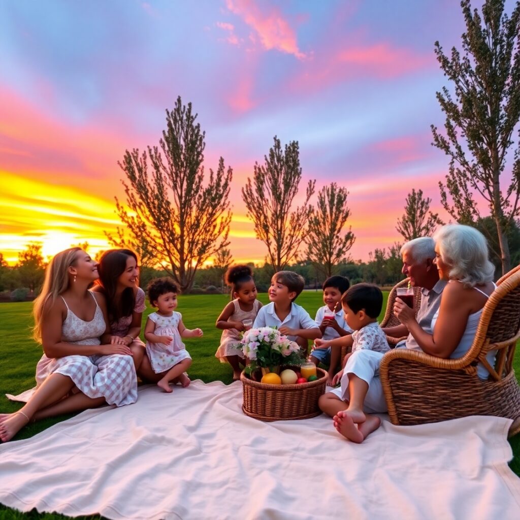 A Heartwarming Family Reunion at Sunset – free AI stock image