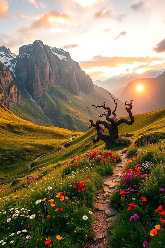 A Journey Through the Enchanted Mountains – free AI stock image