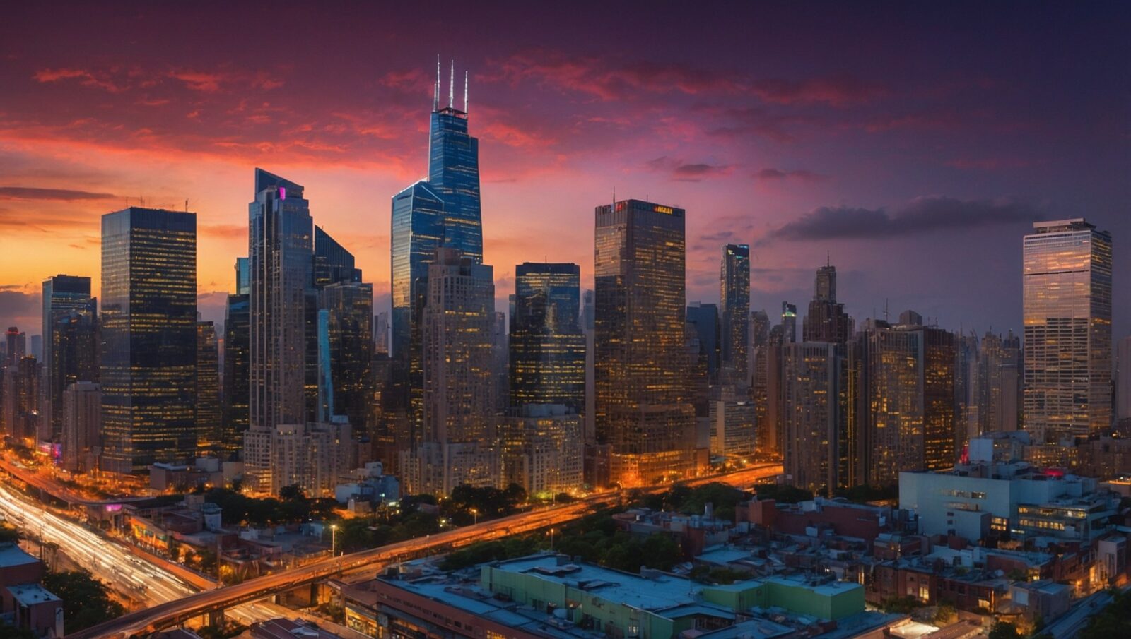 a journey through urban skylines at dusk