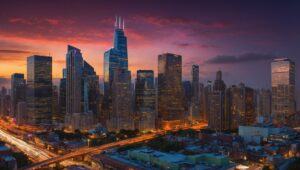 A Journey Through Urban Skylines at Dusk – free AI stock image