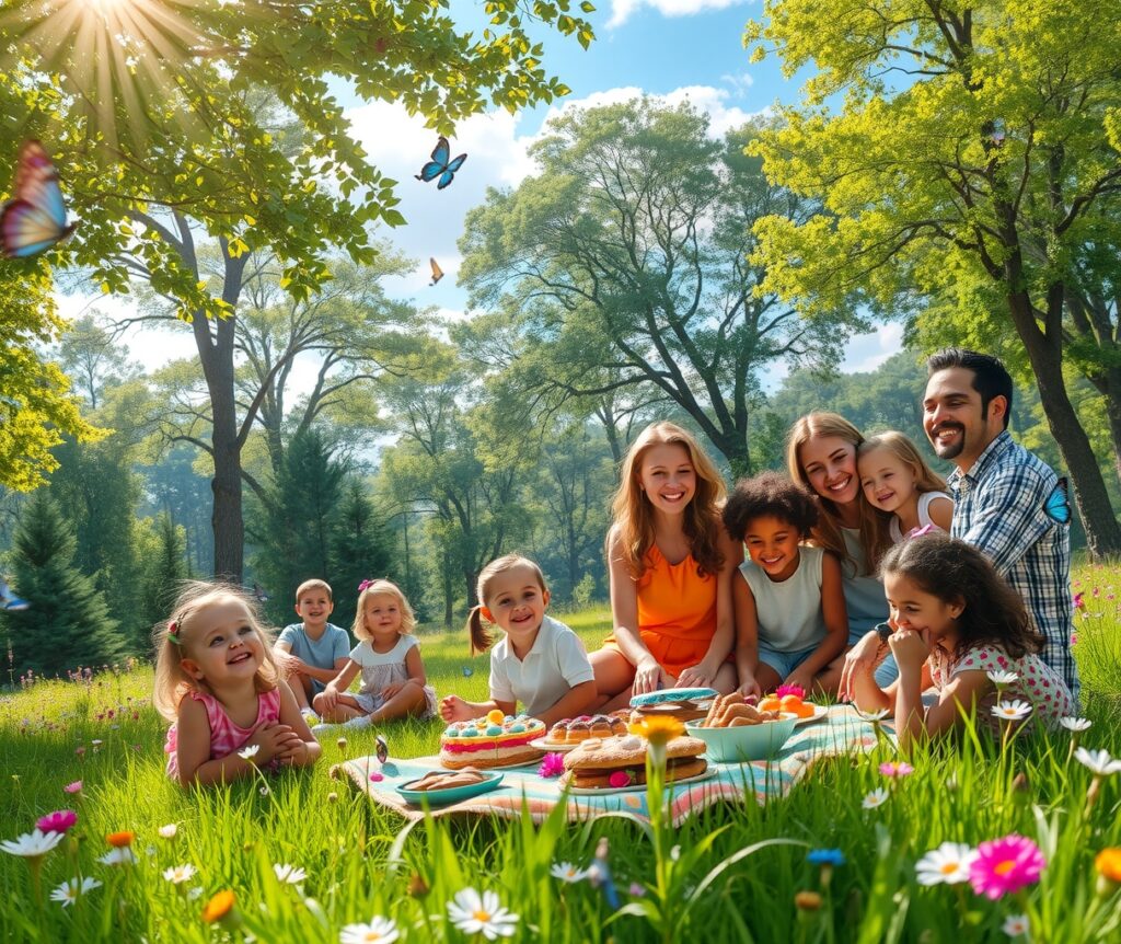 A Joyful Family Gathering in Nature – free AI stock image
