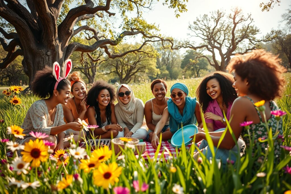 A Joyous Gathering of Friends in Nature – free AI stock image