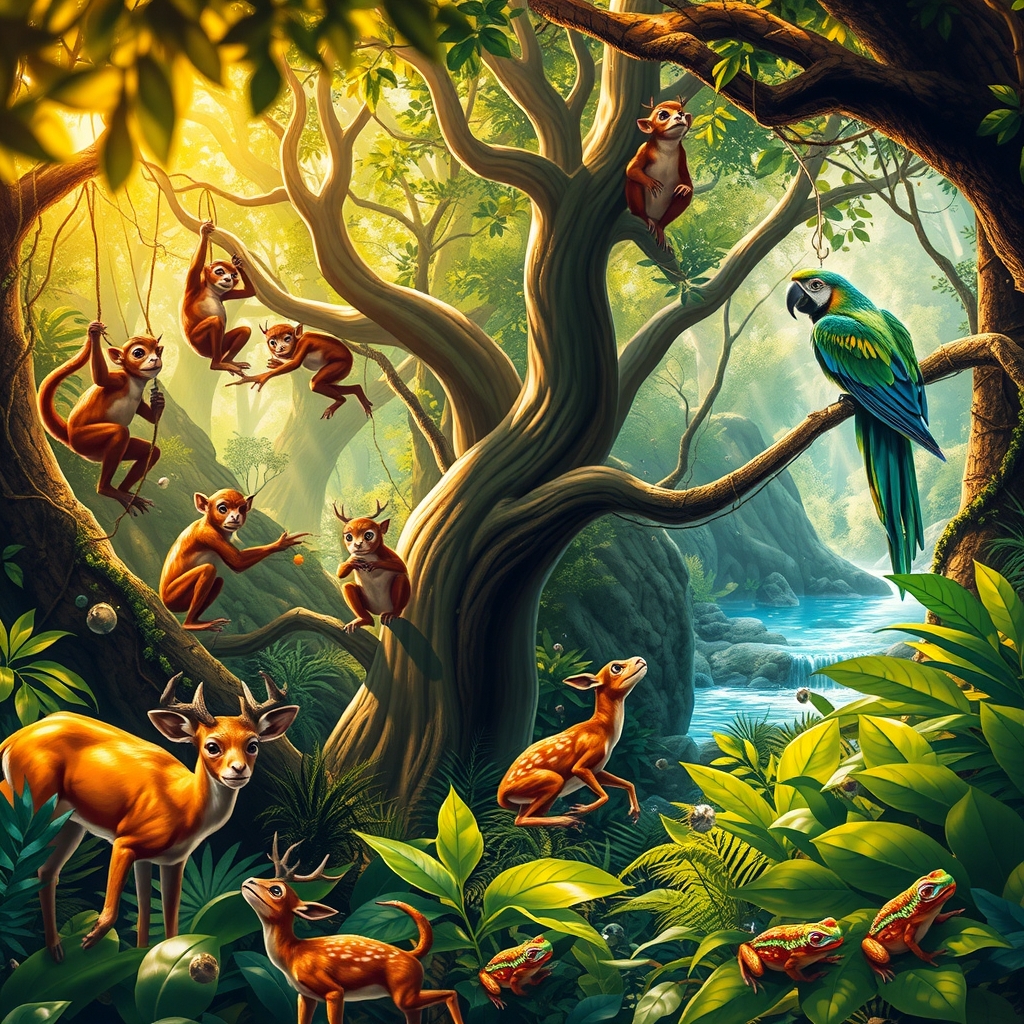 A Jungle Gathering of Exotic Animals – free AI stock image