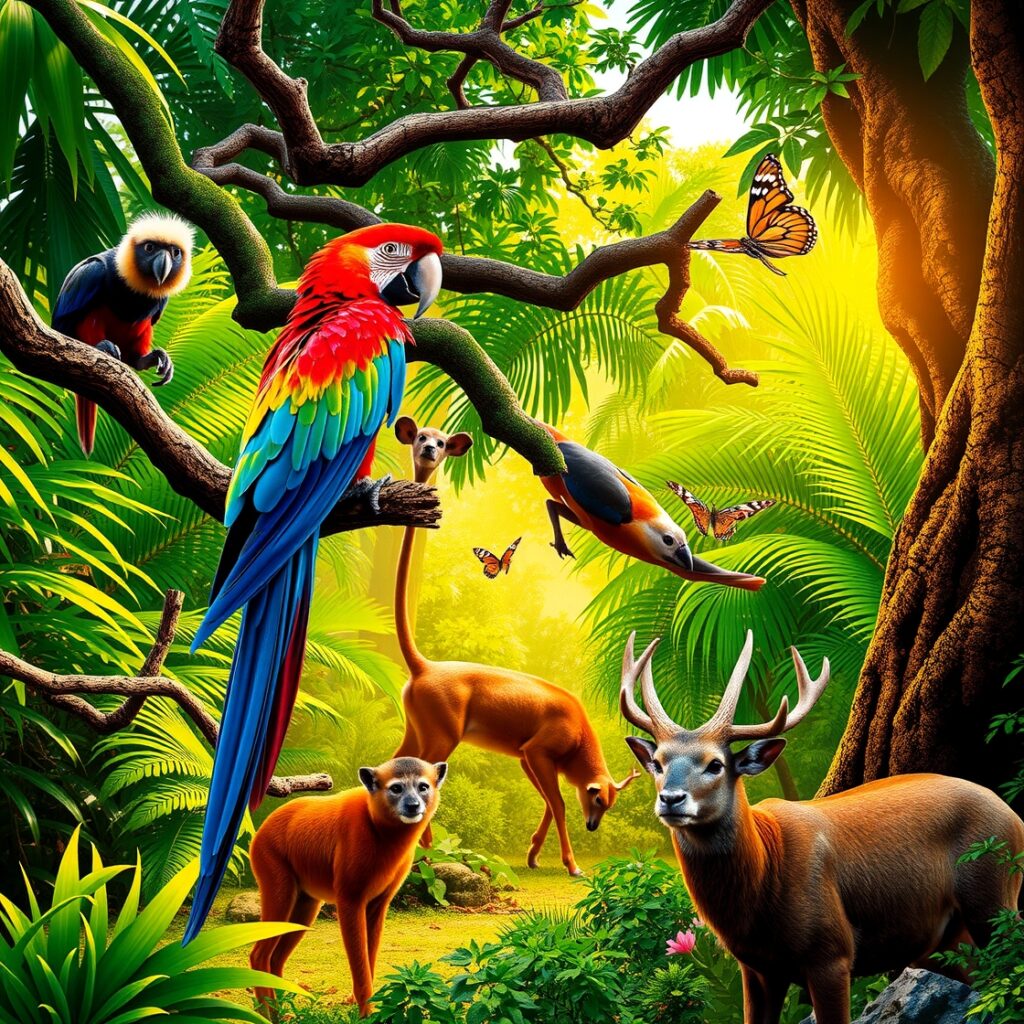 A Jungle Scene with Vibrant Wildlife – free AI stock image