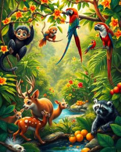 A Lively Gathering of Jungle Animals – free AI stock image
