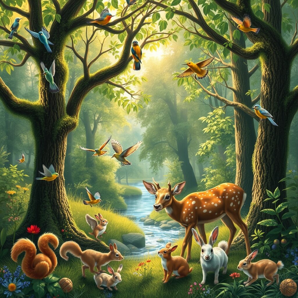 A Lush Forest Teeming with Wildlife – free AI stock image