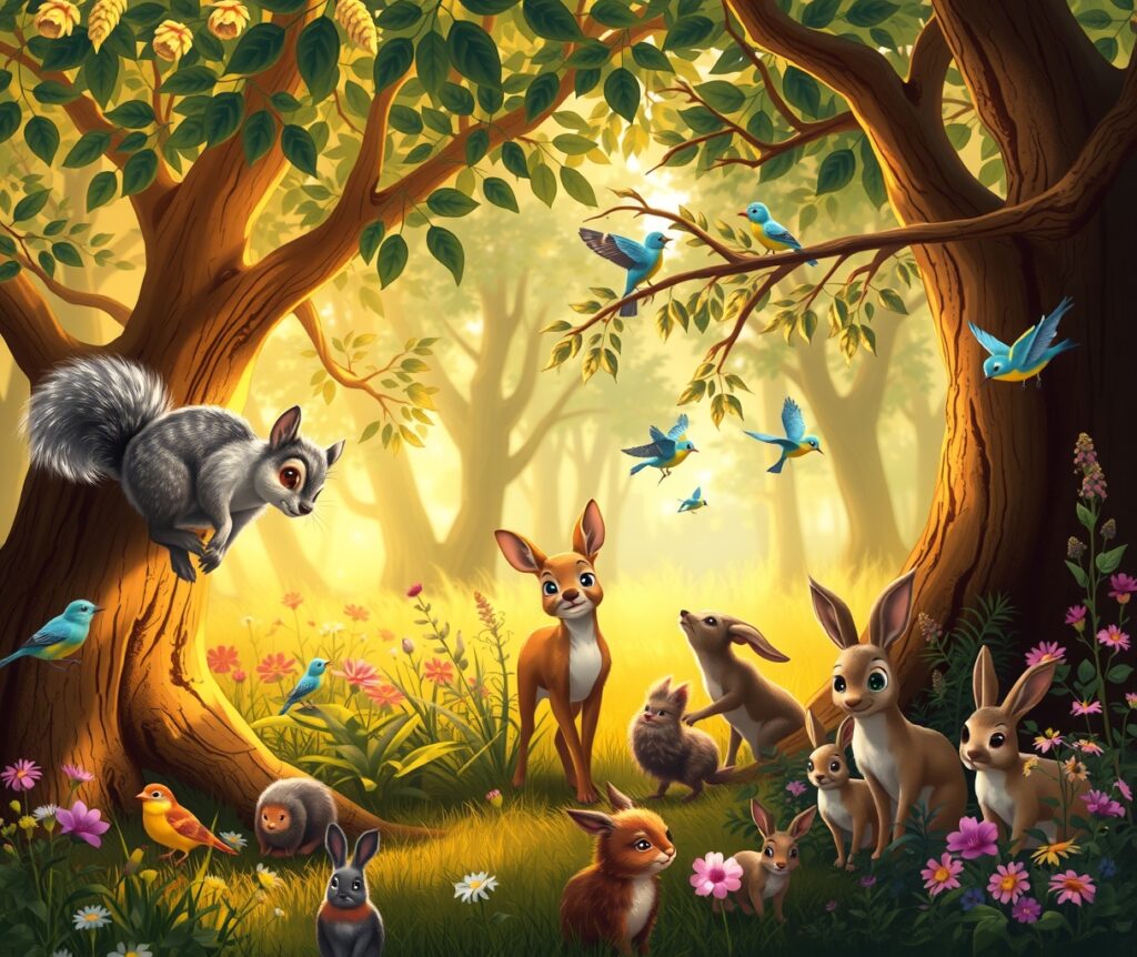 A Magical Gathering of Forest Animals – free AI stock image