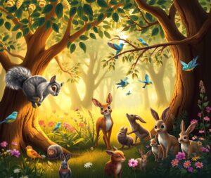 A Magical Gathering of Forest Animals – free AI stock image