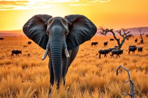 A Majestic Elephant Surrounded by Savanna – free AI stock image