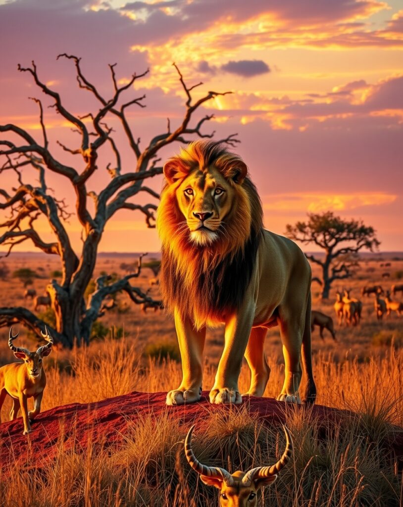 A Majestic Lion Roaming the Savannah – free AI stock image