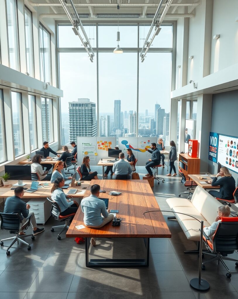 A Modern Office with Collaborating Teams – free AI stock image