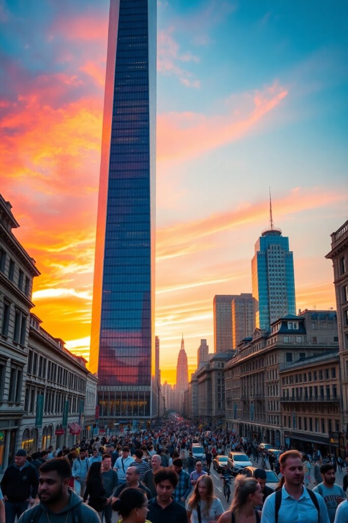A Modern Skyscraper Against a Sunset – free AI stock image