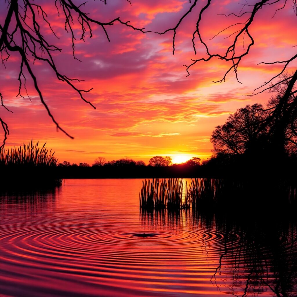 A Pond at Sunset Reflects the – free AI stock image