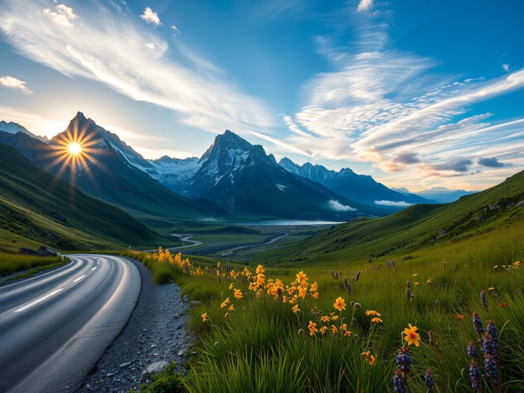A Scenic Journey Through Majestic Mountains – free AI stock image