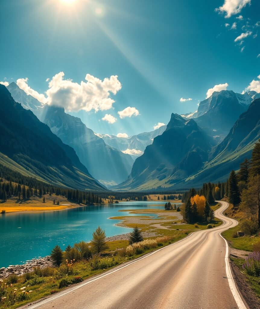 A Scenic Journey Through Majestic Mountains – free AI stock image