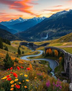 A Scenic Journey through Majestic Mountains – free AI stock image