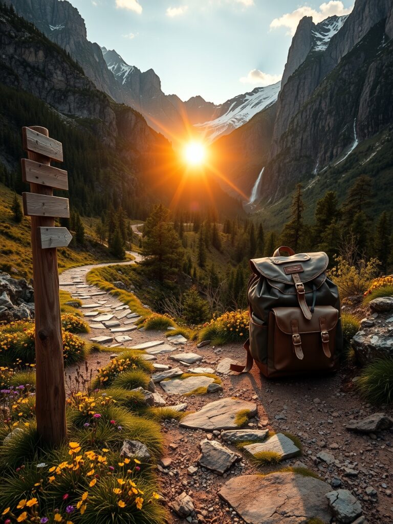 A Serene Backpacking Journey through Mountains – free AI stock image